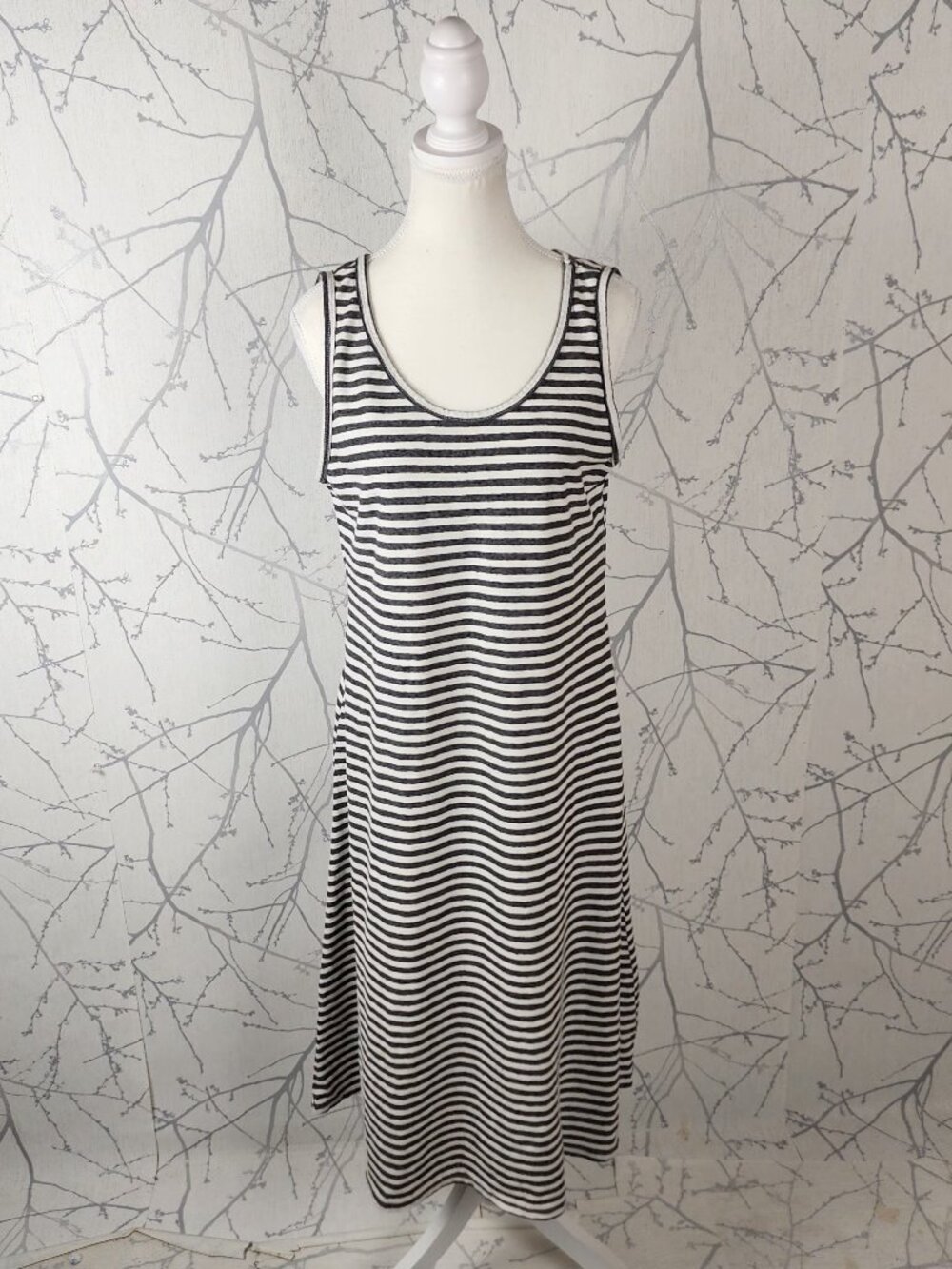 Cut Loose Gray Stripe Cotton Linen Blend Scoop Neck Midi Dress